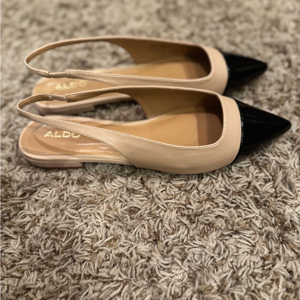 Aldo Beige/Tan/Black Pointed Toe Slingback Flats Size 8